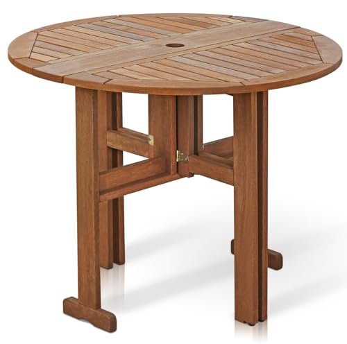 Furinno TIOMAN Outdoor Round Foldable Patio Table, Natural - size: Gateleg Round Folding Table
