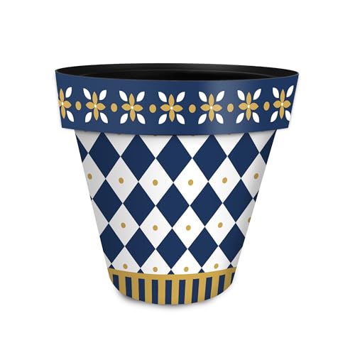 Briarwood Lane Everyday Planter 8.5" x 8.5" x 8.5" Blue and Gold Small Planter - color: Bg Checker, size: Small