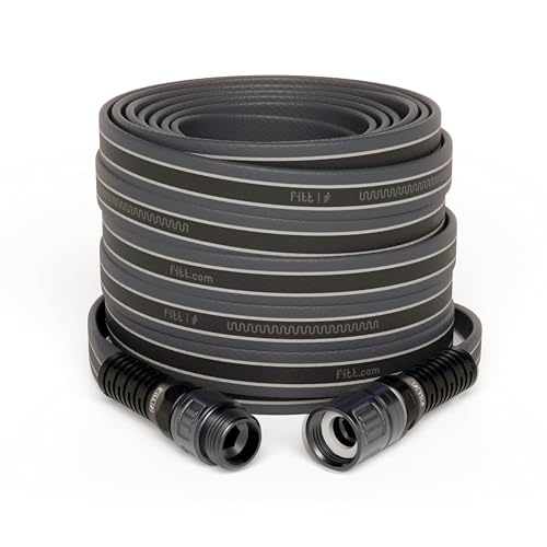 FITT Force Pro Water Hose, Lightweight Ultra Flexible Durable Kink-Free Heavy-Duty Commercial Grade Flat Garden Hose, Grey and Blue, 150-Feet x 5/8-Inch - size: 5/8" 150ft