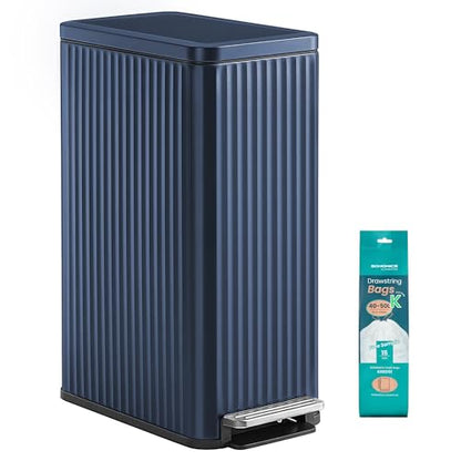 SONGMICS Trash Can, 13 Gallon (50 L) Slim, Stainless Steel, with Lid, Pedal - color: Midnight Blue, size: 13 Gallon (Slim)