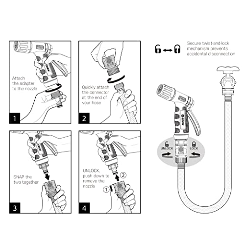 Eden PRO Metal 4-Pattern Hose Nozzle: Rear Trigger, Cyclonic Turbo Spray - style: Rear Trigger