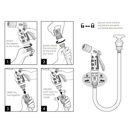 Eden PRO Metal 4-Pattern Hose Nozzle: Rear Trigger, Cyclonic Turbo Spray - style: Rear Trigger