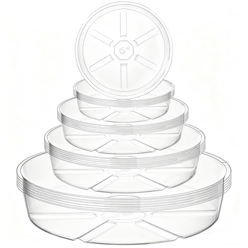 Hacaroa 24 Pack Clear Plant Saucer Drip Trays, 6/8/10/12 Inch Plastic Plant Water Catcher Trays Flower Pot Saucers for Indoor Outdoor Plants, Round, 4 Sizes