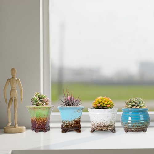 ARTKETTY Succulent Pots, Small Plant Pot with Drainage, Ceramic Planters - color: Colorful-c