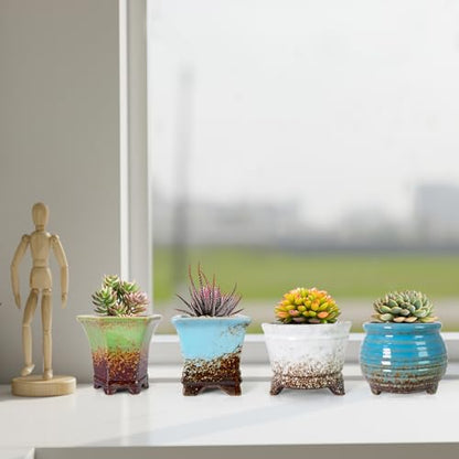 ARTKETTY Succulent Pots, Small Plant Pot with Drainage, Ceramic Planters - color: Colorful-c