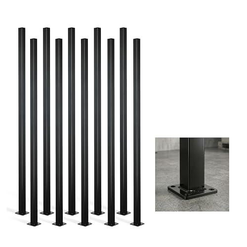 Fencer Wire 6 FT Metal Fence Post with Flange, Heavy Duty 16 Gauge Outdoor Patio Steel Fencing Border Post with Base Plate and Cap, Anti-Rust 2” Diameter Decorative Garden Flange Post, Pack of 10 - color: Pack of 10, size: 6 FT