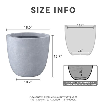 Kante Large Round Bowl Blue Gray Concrete Planter 18" Dia, Outdoor - color: Gray, size: 18"d