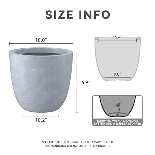 Kante Large Round Bowl Blue Gray Concrete Planter 18" Dia, Outdoor - color: Gray, size: 18"d
