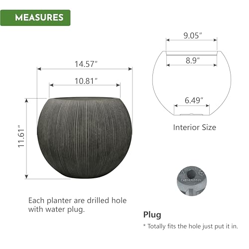 11.8" H x 14.5" D Large Round Plastic Planter with Drainage Hole & Plug - color: Vintage Black