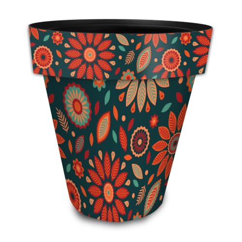 Briarwood Lane Everyday Planter 14" x 15" x 15" Orange and Teal Floral Large Planter - color: Org Teal Flor, size: Large
