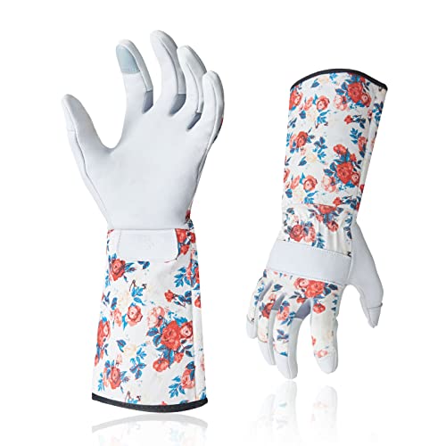 Vgo... 1-Pair Natural Genuine Goatskin Leather Gardening Gloves, Long Cuff Protection, High Dexterity Grip Gloves (Size M, White, GA9658-W) - color: 1 Pair - White, size: Women's Medium