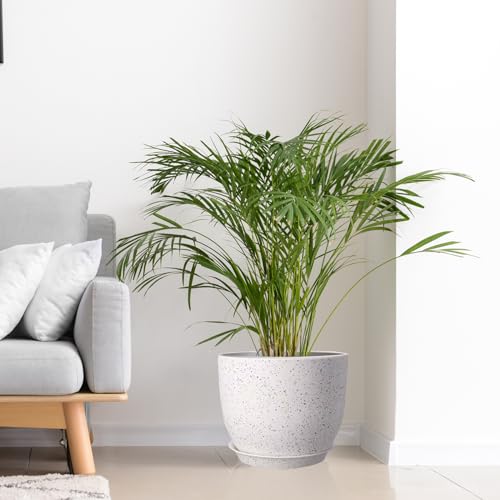 10/9/8 inch Plant Pots, 3 Pack Plastic Flower Pots Modern Flower Pots with Drainage Holes and Trays are for Indoor and Outdoor Plants, Herbs and Flowers,White Speckles - color: White