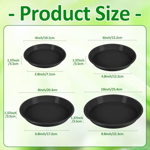 Augshy 18 Pack Plant Saucer, Black Drip Trays for Potted Plants, 4 Sizes - color: Black, size: 4/6/8/10 Inch