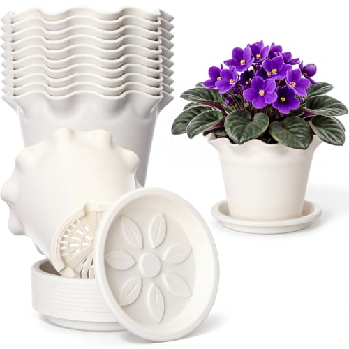 Hushee 10 Pcs Ruffled Plant Pots for African Violets Indoor Outdoor Plants