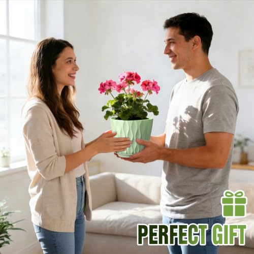 8 Inch Plant Pots 4 Pack Plastic Planters with Drainage & Saucers - color: Green