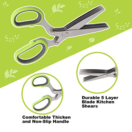 LUVCOSY Herb Scissors Set, Multipurpose 5 Blade Kitchen Shear + Leaf Stripper + Cleaning Comb for Basil, Cilantro, Parsley, Thyme, Rosemary
