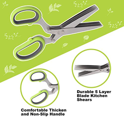 LUVCOSY Herb Scissors Set, Multipurpose 5 Blade Kitchen Shear + Leaf Stripper + Cleaning Comb for Basil, Cilantro, Parsley, Thyme, Rosemary