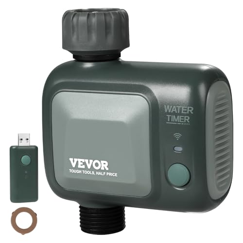 VEVOR WiFi Sprinkler Timer, Single Outlet, Smart Hose Faucet Water Timer with Brass Inlet, APP Control via 2.4Ghz WiFi or Bluetooth, Voice Control with Alexa Google Assistant, IPX6 for Yard Watering - style: 1 Outlet with WiFi/Bluetooth