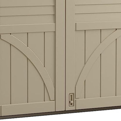 Suncast Horizontal Shed, Compact Outdoor Storage System, 34 Cu. Ft. Capacity, Sand & Slate - Lockable Multi-Wall Resin Organizer for Garbage Cans, Garden Tools, Bins, Bikes and Yard Equipment