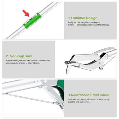 50" Foldable Grabber Reacher Tool with Green Handle, Extra Long Lightweight Trash Pickup & Litter Picker, 3-Fold Stainless-Steel Reaching Aid for Home, Office & Garden Use