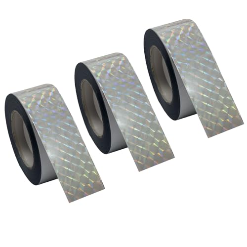 Jiozermi Bird Scare Tape Ribbon, 3 Pcs 262 Ft, Laser Silver - color: Laser Silver, size: 1 Inch x 262 Ft