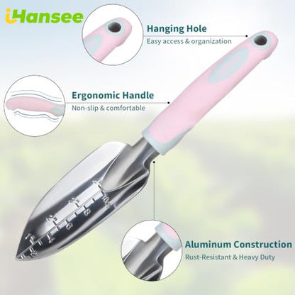 Pink Garden Tool Sets 4-Piece, Aluminum Gardening Hand Tool Kit - color: pink-4pcs