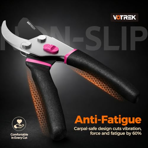 Bypass Pruning Shears, 8.5" Jam-Proof Spring Clippers for branches - color: Rose Pink-new