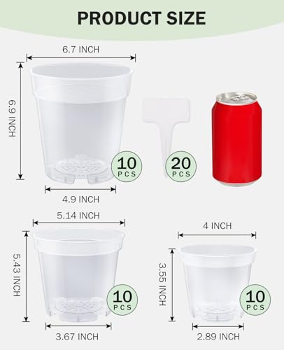 homenote 4/5/6.7 Inch Transparent Nursery Pots with Drainage Holes (30 Pcs) - color: Transparency-no Lid, size: 4/5/6.7 Inch-30 Pack