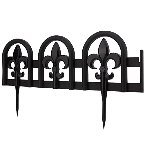 Evelyne Black Garden Border Plastic Edging – PP Plastic, Metal-Free Wrought Iron Look Design, 15pcs Black Yard Landscaping Fence Liner Lawn Edge Barrier, 20ft Kit of Decorative Lawn Landscape Panels - color: Black, style: 20ft.