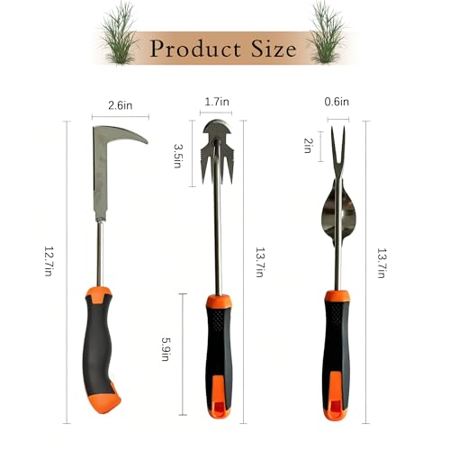 3 Pack Manual Garden Weeder Tool, Stainless Steel Weed Puller, Anti-Slip Rubber Handle Weed Remover for Lawn, Yard, Flower Beds & Outdoor Gardening