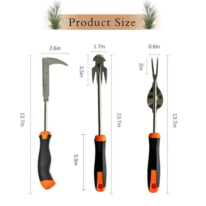 3 Pack Manual Garden Weeder Tool, Stainless Steel Weed Puller, Anti-Slip Rubber Handle Weed Remover for Lawn, Yard, Flower Beds & Outdoor Gardening