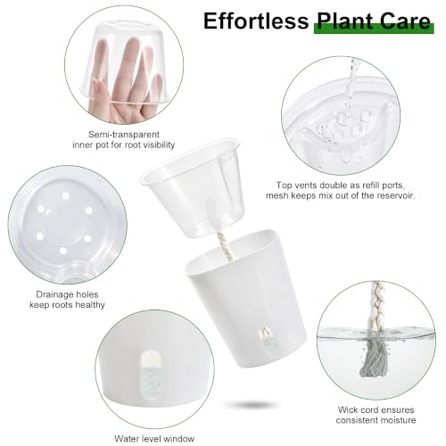4" Self Watering Pots for Indoor Plants, 8 Pack Clear Plant Pots with Drainage, Plastic Nursery pots for Cuttings, Seedlings, Herb, African Violet, Water Level Indicator (8, 4") - size: 4"