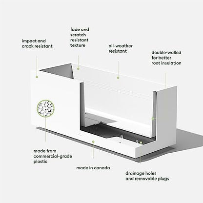 Veradek Block Series Long Box Planter - Rectangular Outdoor Planter - color: White, size: Large