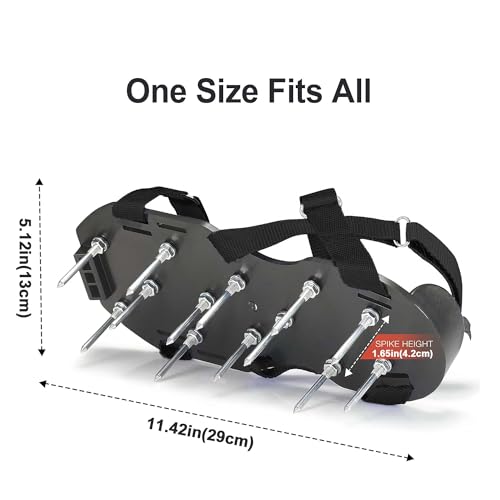 Lawn Aerator Shoes with Hook & Loop Straps with Shovel for Grass, Heavy Duty Spiked Aerating Sandals for Yard Patio Lawn Garden, Aerator Lawn Tool or Screed Shoes, One Size Fits All, Black Epoxy Shoes