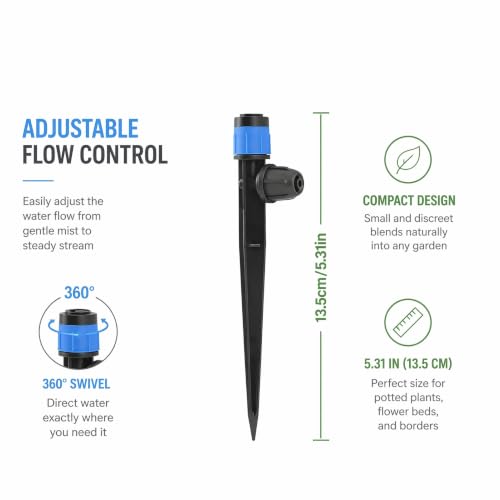 50-Pack Adjustable Watering Spikes, Blue Vortex Drip Emitters with Stakes - color: 50pcs-Blue 360 Degree Sprayer
