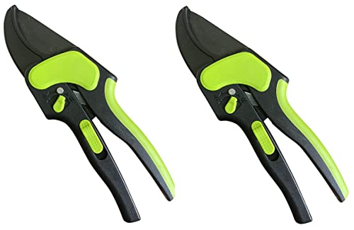 Garden Guru 2 in 1 Ratchet Pruning Shears Clippers – 4X Cutting Power – Ratcheting Garden Anvil Pruners Scissors - Ergonomic Grip - Makes Tough Cuts Easy - Great for Seniors & Arthritic Hands (2 Pack) - size: 2 Pack, style: 2 in 1 Ratchet (small hands)