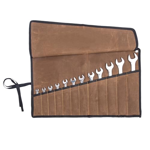 Chisel Roll, 6 Pockets Roll Up Tool Pouch, Waxed Canvas Small Tool Roll - color: Brown- 12 Pockets Canvas