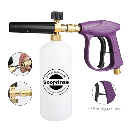 Sooprinse Foam Cannon Snow Foam Lance Nozzle Pressure Washer Jet Wash，Foam cannon lance kit with Pressure Washer Spray Gun,30 Degree Gutter Cleaner Wand with Nozzle Tip Attachment - color: Purple