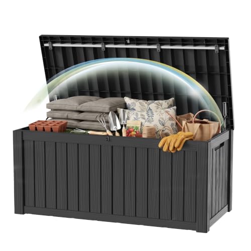 200Gal Lockable Waterproof Deck Box, Sturdy Bench for Patio & Garden Black - color: Black, size: 200 Gallon