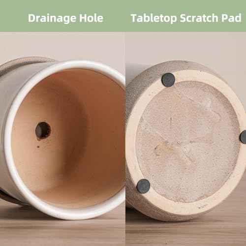 5.8 Inch Ceramic Planter with Drainage Hole & Bonded Saucer - color: Retro Style, Grey, size: 6 inch