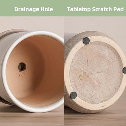 5.8 Inch Ceramic Planter with Drainage Hole & Bonded Saucer - color: Retro Style, Grey, size: 6 inch