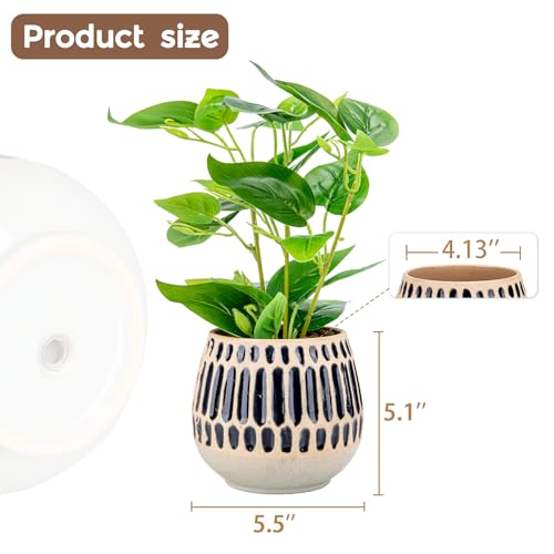 Ceramic Planter 5 Inch Succulent Flower Pot with Blue Stripe - color: Corrugation
