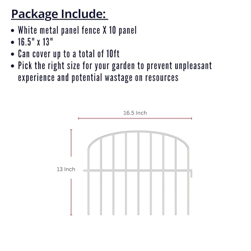 ShopLaLa Garden Fence Border (10 Panels) 13in(L) x 16.5in(H) Decorative Metal Wire Animal Barrier Fencing, Rustproof Flower Edging for Landscape Patio Outdoor Decor, Dog Gates and Border White M-L16.5 - color: White x 10