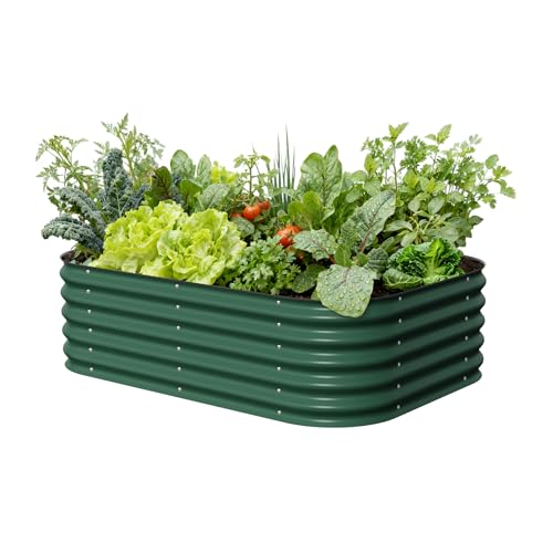 Vego garden Aluzinc Raised Garden Bed Kits, 17" Tall 6 in 1 Modular Metal Raised Planter Bed for Vegetables Flowers Patio Ground Planter Box-British Green - color: British Green