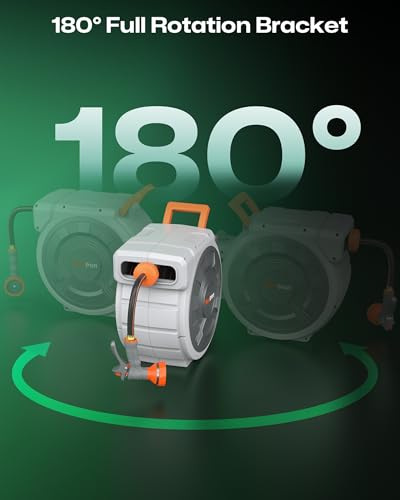 Retractable Garden Hose Reel 5/8"x100ft, 3-Ply Reinforced water hose reel, Any Length Lock, Heavy-Duty Rust Prevention Metal Mount, Brass Fitting, 9 Spray Nozzle for Lawn & Gardening - color: 100 Ft X 5/8inch