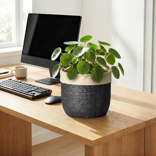 8 Inch Planter, Ceramic Pots for Plants, Round Flower Pot, Black - color: Black, size: 8 Inch