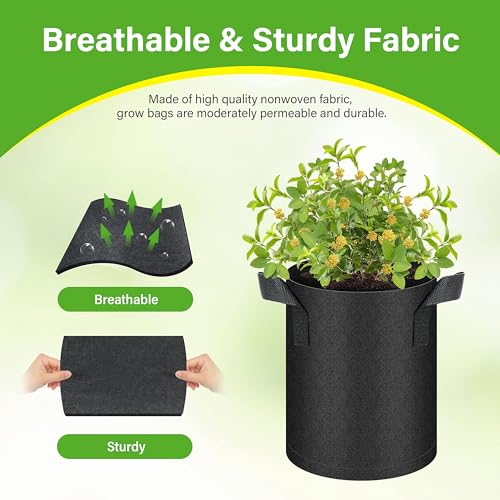 HealSmart 6-Pack 1 Gallon Grow Bags, Nonwoven Aeration Fabric Pots with Handles, Cloth Plant Pots, Suitable for Garden Fruits, Vegetables, Tomato and Flowers, Black - color: Black 6 Pack, size: 1 Gallon