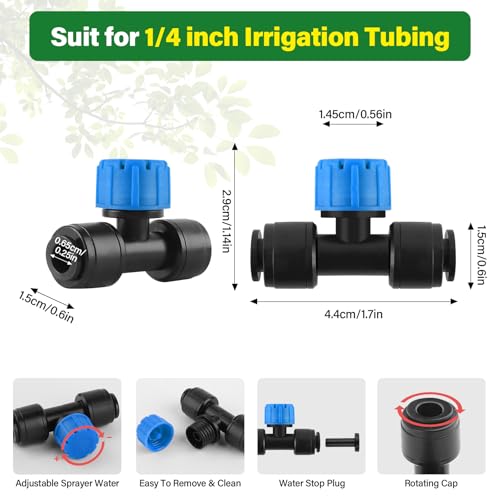 Kalolary 30Pcs Push-to-Fit Drip Irrigation Emitters for 1/4 inch Tubing - size: 1/4” Push-to-Connect Tee- Stream- 30P Blue