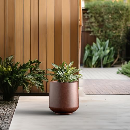 Kante Accent Round Curved Rusty Concrete Planter 13" Dia, Outdoor - color: Rusty, size: 11.6" D