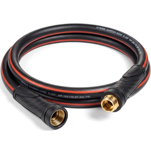 SheeChung Short Garden Hose 5ft x 5/8",Rubber Water Hose for Hose Reel - color: black+red, size: 5ft-Male to female